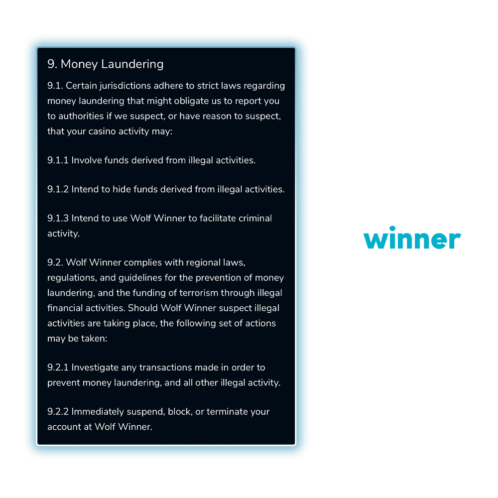 Do not try to break the rules of the Wolf Winner gambling site.