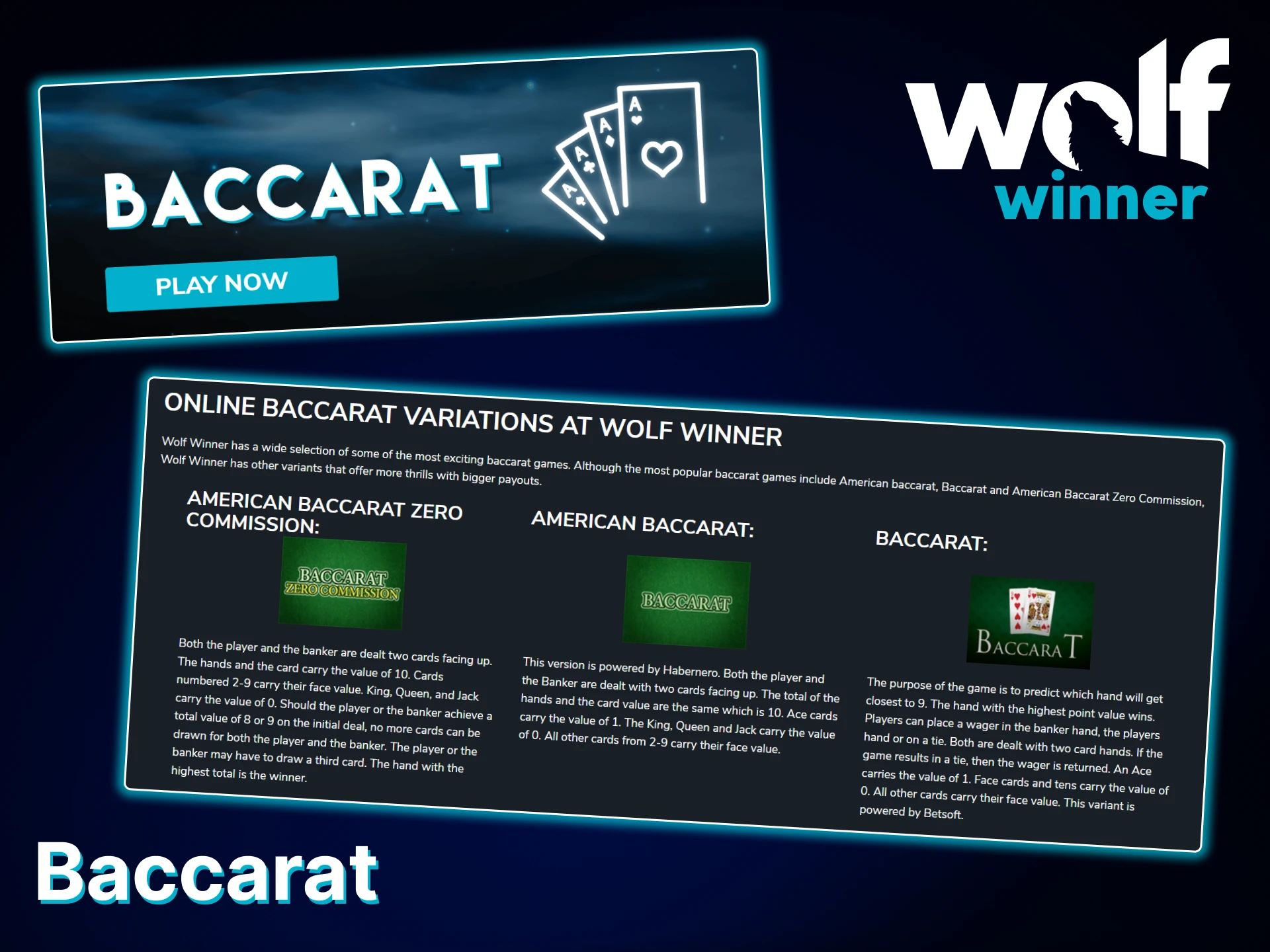 The Baccarat game is available at Wolf Winner casino.